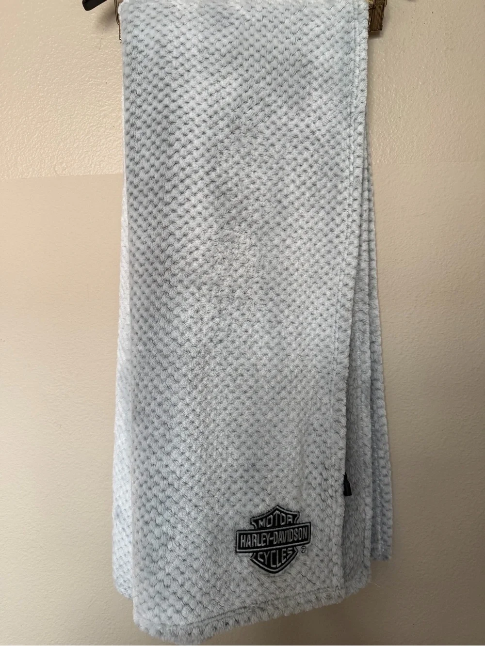 Harley-Davidson Gray Plush Blanket with Orange Logo Tag